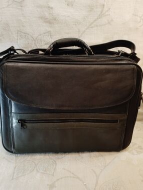Rafael Black Leather Briefcase, Laptop Messenger/Travel Bag